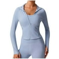 thumbnail image 1 of Women's Slim-Fit Athletic Zip Crop Jacket Weightless Performance Tech with Thumb Holes Running Yoga Studio-to-Street Wear, 1 of 6