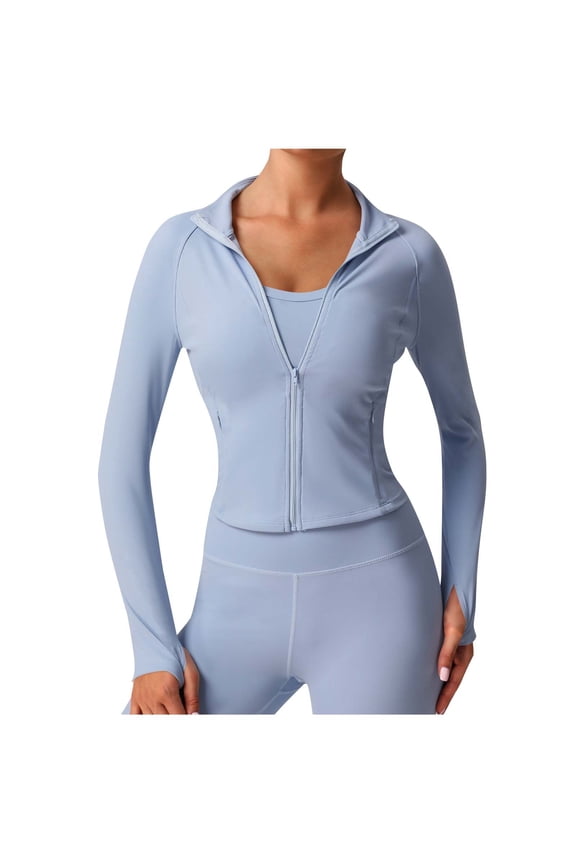 Women's Athletic Quick-Dry Crop Jacket Slim Fit Zip Front with Thumb Holes Gym Running Performance Tech Wear Lightweight Layer
