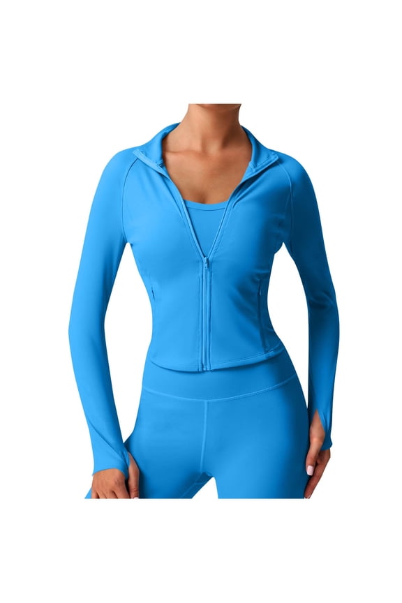 Women's Athletic Quick-Dry Crop Jacket Slim Fit Zip Front with Thumb Holes Gym Running Performance Tech Wear Lightweight Layer