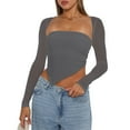 thumbnail image 1 of Women's Slim Fit Basic Tops Irregular Hem Bandeau with Long Sleeve Shrug Streetwear, 1 of 6