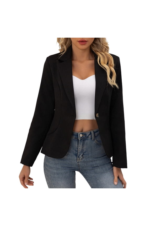Women's Slim Fit Button Long Sleeve Versatile Stylish Work Jacket for Spring Autumn Casual Outwear