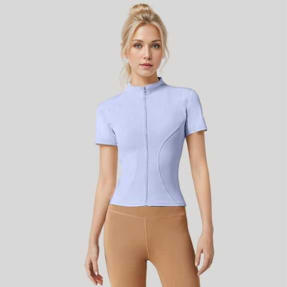 Women's Slim Fit Casual Jacket Lightweight Short Sleeve Athletic Yoga Top for Workout Running Outdoor