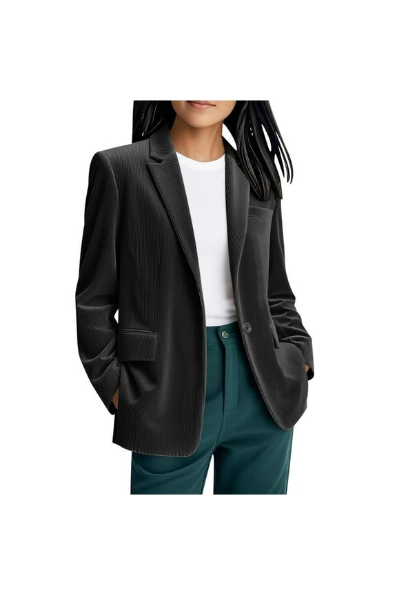 Women's Slim Fit Corduroy Blazer Jacket Lightweight Business Casual Open Front Single Button Work Tops with Pockets