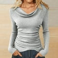 thumbnail image 1 of Women's Slim Fit Cowl Neck Sweater, Ribbed Knit Ruched Top, Long Sleeve Casual Shirt, Solid Color Basic Top, Everyday Wear Tops, Draped Cowl Neck Sweater Light Ashy XL, 1 of 8