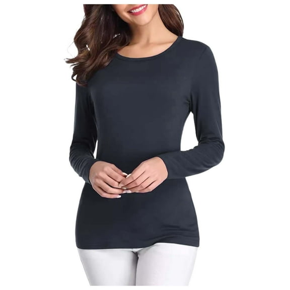 Women's Slim Fit Crew Neck Long Sleeve Top Solid Color Fall Fashion Basic Shirt