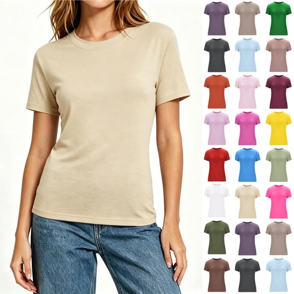 Women's Slim Fit Crew Neck Short Sleeve Basic T-Shirt, Women’s Summer Fitted Cropped Slim Top, Women's ,Size XS-XL