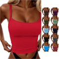 thumbnail image 1 of Women's Slim Fit Crop Camisole Built In Bra Sleeveless Tank Top Stretchy Summer Fashion Tops for Ladies Tops for Women plus Size Apparel T Shirt Sleeveless Undershirts Women Big Crop Top Bar Tops, 1 of 7