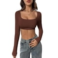 thumbnail image 1 of Women's Slim Fit Crop Tops Long Sleeve Scoop Neck Solid Color Stretchy T-Shirt Workout Tops, 1 of 8