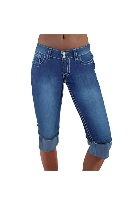 Women's Slim-Fit Denim Capri Pants, Casual Summer Cropped Jeans with Stretchy Fabric & Lightweight Comfort Design,Blue L