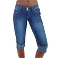 thumbnail image 1 of Women's Slim-Fit Denim Capri Pants, Casual Summer Cropped Jeans with Stretchy Fabric & Lightweight Comfort Design,Blue XL, 1 of 5