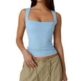 thumbnail image 1 of Women's Slim Fit Double-Layer Tank Top Square Neck Sleeveless Basic Fitted Tee Shirt, 1 of 4