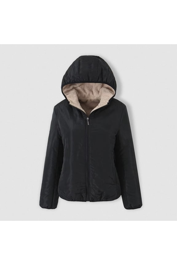 Women's Slim Fit Hooded Lined Jacket With Sheepskin Trim Cropped Back Jacket Lightweight Jackets for Women Light Puffy Jacket Women Ladies Coats Winter Long Spire by Womens Coats Long Women Oversized