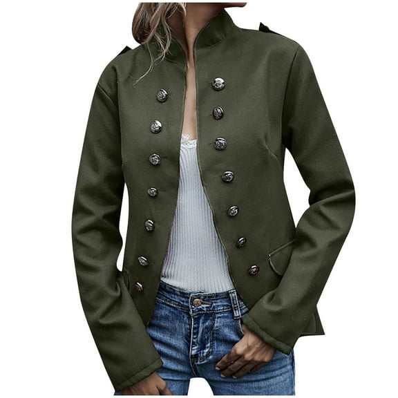 Women's Slim Fit Jacket Button Down Suit Outwear Winter Solid Color Thermal Cardigan Button Down Coat (5XL, Green)