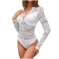 thumbnail image 1 of Women's Slim Fit Jumpsuit Elegant Mesh Stitching Lace Pattern Soft Thin Texture Versatile Inner Wear Comfortable Stylish Outfit, 1 of 2