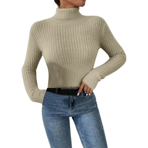 Women's Slim Fit Knitted Pullover Sweater High Neck Long Sleeves Soft Warm Winter Base Layer Turtleneck Top
