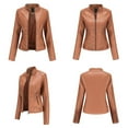 thumbnail image 1 of Women's Slim Fit Leather Faux Jackets Fall 2025 Quilted Moto Outwear Stand Solid Collar Color Bomber Jacket Womens Coats with Zipper Pockets, 1 of 4