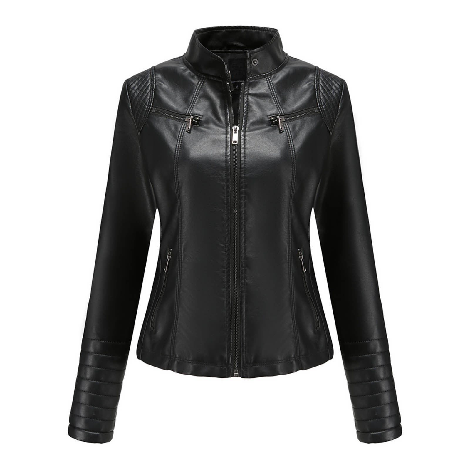 Women's SlimFit Leather StandUp Collar Zipper Jackets For Women