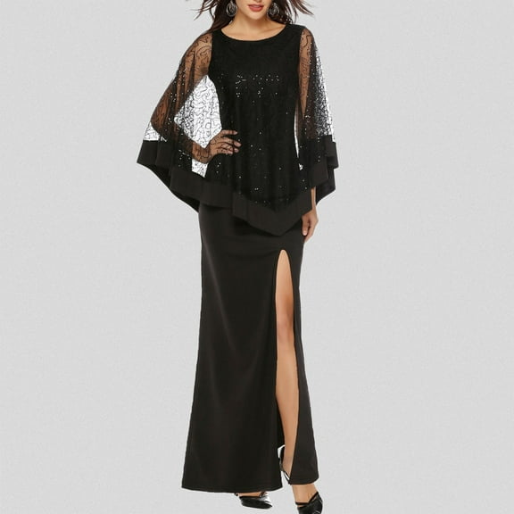 Women's Slim Fit Long Two Solid Color Sequin Dress Dress Silk Dress for Women with Slit Formal Dress for Wedding Long Evening Dresses Graduation Dresses High School Gowns for Women Prom Dresses Deep V