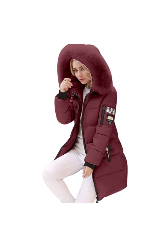 Women's Slim Fit Mid Length Padded Jacket Winter Coat Plus Size Down Alternative Warm Insulated for Cold Weather