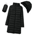 thumbnail image 1 of Women's Slim Fit Mid-Length Puffer Coat, Detachable Hood Down Jacket, Long Sleeve Zipper Jacket, Casual Winter Coat, Warm Tapered Coat Black L, 1 of 4