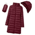 thumbnail image 1 of Women's Slim Fit Mid-Length Puffer Coat, Detachable Hood Down Jacket, Long Sleeve Zipper Jacket, Casual Winter Coat, Warm Tapered Coat Wine XXXXXL, 1 of 4
