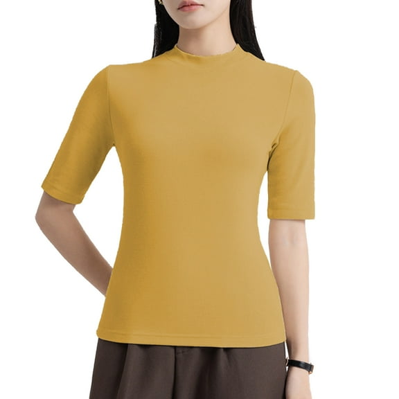 Women's Slim Fit Neck 3/4 Sleeve T-Shirt Stretchy Soft Comfortable Casual Basic Tee Tops for Everyday Wear