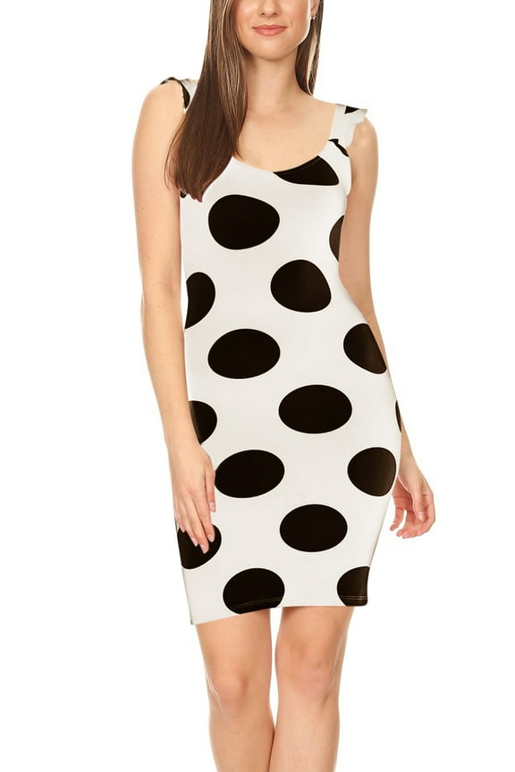 Women's Slim Fit Polka Dot Pattern Ruffled Strap Sleeveless Bodycon Mini Dress