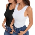 thumbnail image 1 of Women's Slim Fit Ribbed Knit Racerback Tank Tops 2-Pack Crew Neck Sleeveless Shirts White/Black, 1 of 7