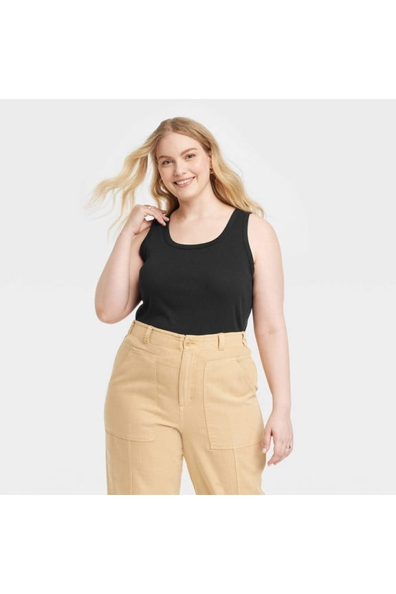 Women's Slim Fit Ribbed Shrunken Tank - Universal Thread Black 2X