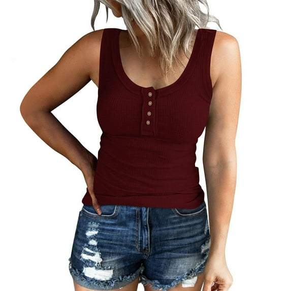 Women's Slim Fit Ribbed Tank Tops Sleeveless Henley Button down T Shirts Summer Casual Tee Tops