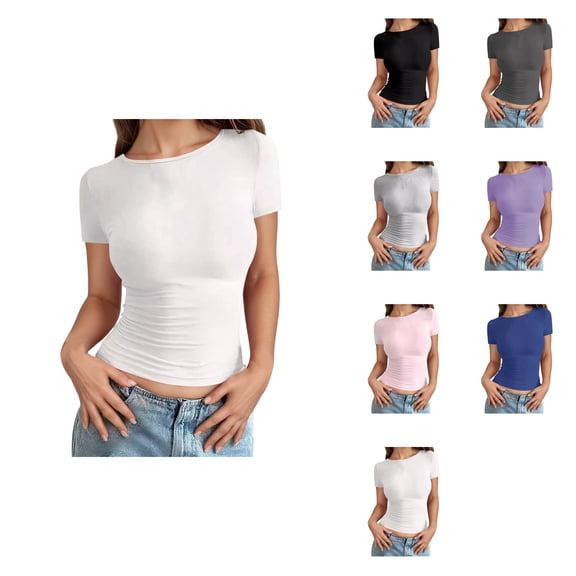 Women's Slim Fit Round Neck T-Shirt, Soft Breathable Short Sleeve Casual Top for Everyday Wear, 2025 Trendy Summer Crew Neck Tee