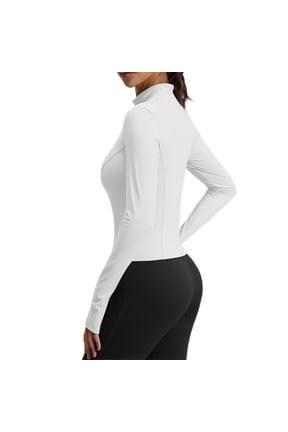 Women's Athletic Jackets Yoga Workout Jacket Full Zip Tops with Long Sleeve and Thumb Holes for Gym Running Activewear(XL,White)