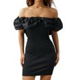 thumbnail image 1 of Women's Slim Fit Short Dress Summer Outfit Ruffle Frill Decoration Off Shoulder Backless Luxury Evening Dress-b-S, 1 of 7