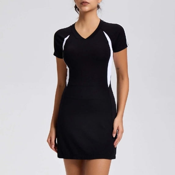 Women's Slim Fit Short Sleeve Yoga Dress for Summer Sports and Casual Daily Wear Comfortable Stretchy Flowy Design Womens Dresses 2026 Casual Crewneck Maxi Dress Stretch Tank Flowy Dresses
