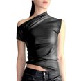 thumbnail image 1 of Women's Slim Fit Shoulder Leather Top Summer Street Style Fashion, 1 of 2