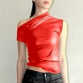 thumbnail image 1 of Women's Slim Fit Off Shoulder Leather Top Summer Streetwear Fashion Shirt 2x Women Tops Ballet Tops for Women Athletic Women 42b Camisole Womens Training Top 90s Top Women Baggy Womens Top Bra, 1 of 6