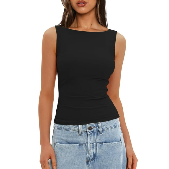 Women's Slim Fit Sleeveless Layering Shirt, Casual Outerwear Top for Summer Street Style or Office Looks,Black XS
