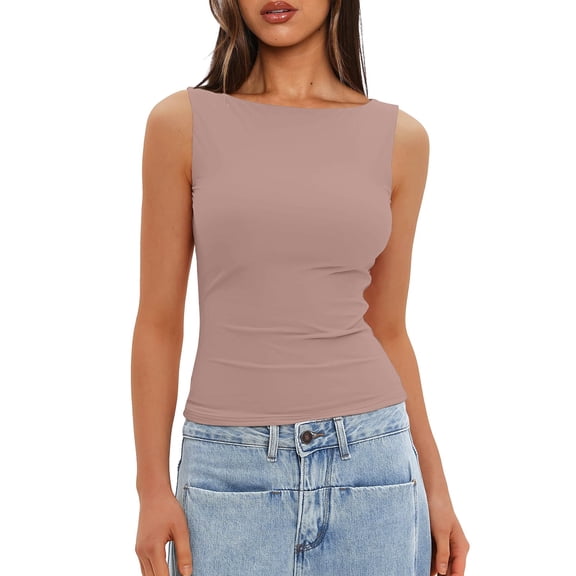 Women's Slim Fit Sleeveless Layering Shirt, Casual Outerwear Top for Summer Street Style or Office Looks,Light pink S