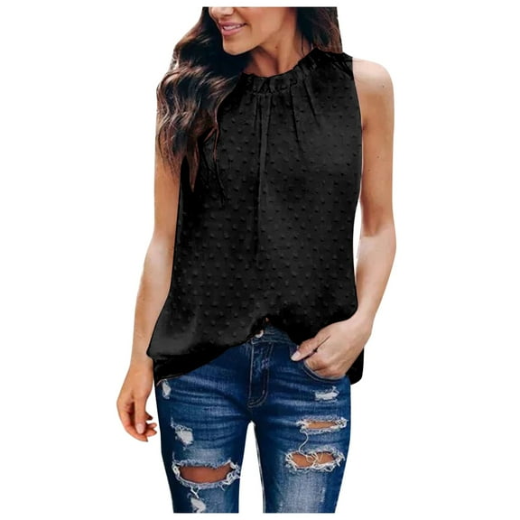 Women's Slim Fit Sleeveless Polka Dot Vest Top Casual Solid Color Ladies T-Shirt Comfortable Breathable Summer Fashion