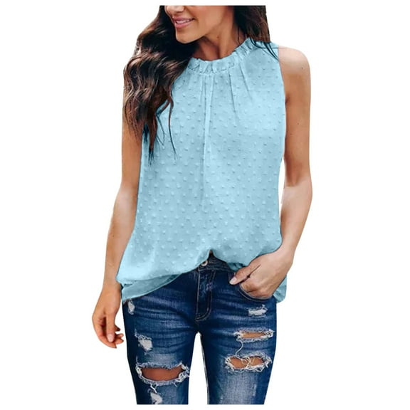 Women's Slim Fit Sleeveless Polka Dot Vest Top Casual Solid Color Ladies T-Shirt Comfortable Breathable Summer Fashion