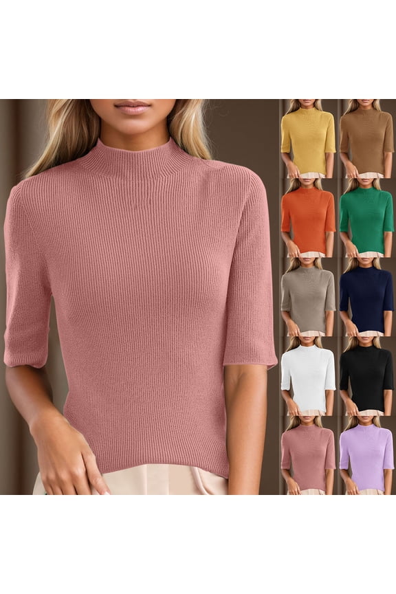 Women's Slim Fit Sweater Half Neck Mid Length Sleeve Base Layer Knit Top
