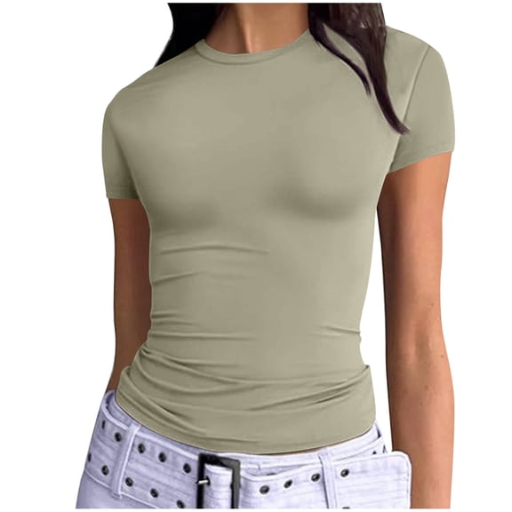Women's Slim Fit T-Shirt Solid Color Round Neck Short Sleeve Top, Casual Fashion Basic Tee for Everyday Wear