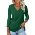 thumbnail image 1 of Women's Slim-Fit T-Shirt V Neck 3/4 Sleeve Tops Solid Color Casual Shirts Summer Tees Leisure Loose Basic T Shirt, 1 of 6