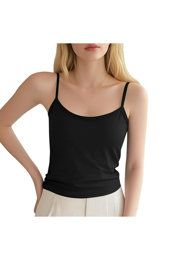 Women's Slim Fit Tank Top - Summer Basic Stretchy Camisole, Simple Solid Color Layering Essential | Baberdicy | Top Tee Womens Fit Turtleneck Slim Blouse Shirt Sleeveless Solid (Black | A)