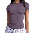 thumbnail image 1 of Women's Slim Fit Tops Short Sleeve Crew Neck Basic Tees Casual Going Out Tight Workout T-Shirts 2025 Summer, 1 of 7