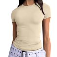 thumbnail image 1 of Women's Slim Fit Tops Short Sleeve Crew Neck Basic Tees Casual Going Out Tight Workout T-Shirts 2025 Summer, 1 of 7