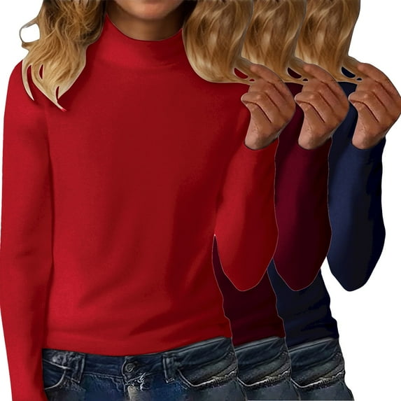 Women's Slim-Fit Turtleneck Base Layer, Sweatshirt for Women Warm High Neck Casual Top Multiple Color Thermal High-Neck Top Cold Weather Fleece Lined Sweatshirt