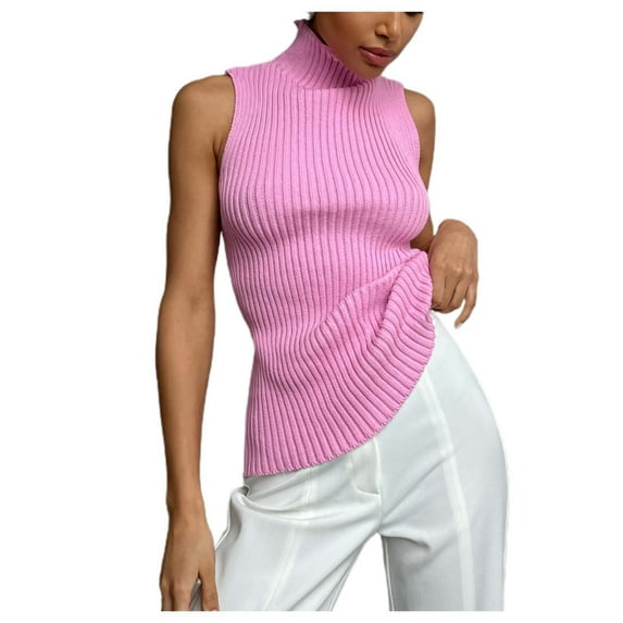 Women's Slim Fit Turtleneck Sleeveless Sweater Vest Fashion Knit Pullover Tank Top Solid Color Casual Warm Comfortable