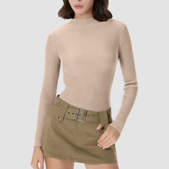 Women's Slim Fit Turtleneck Sweater, Lightweight Knit Pullover, Fall Winter Casual Top, Ribbed Knit Shirt, Everyday Basic Sweater, Cozy Crewneck Sweater Beige L