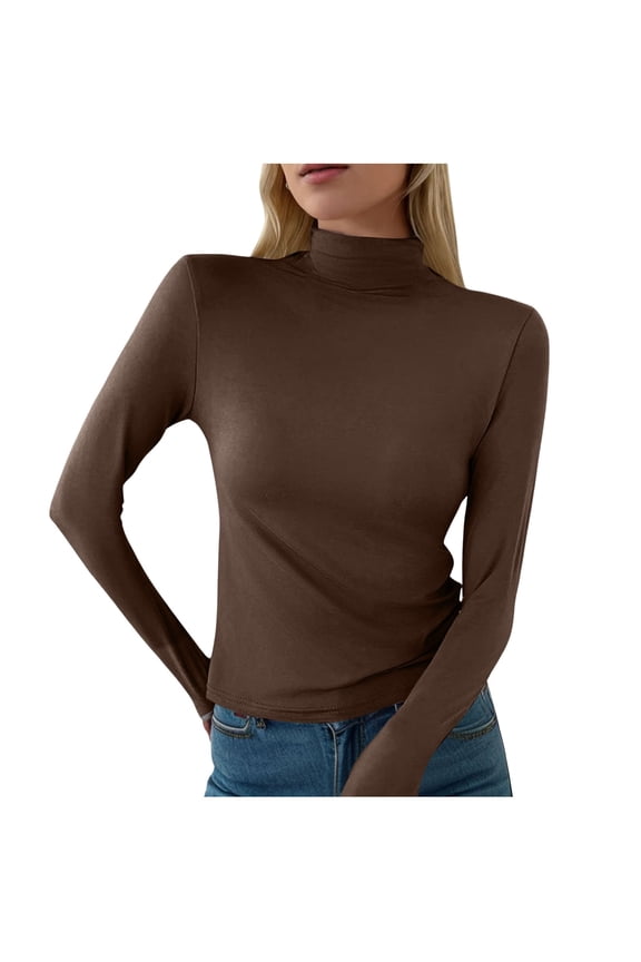 Women's Slim Fit Turtleneck Thermal Top Long Sleeve Lightweight Double Faced Lined Shirt